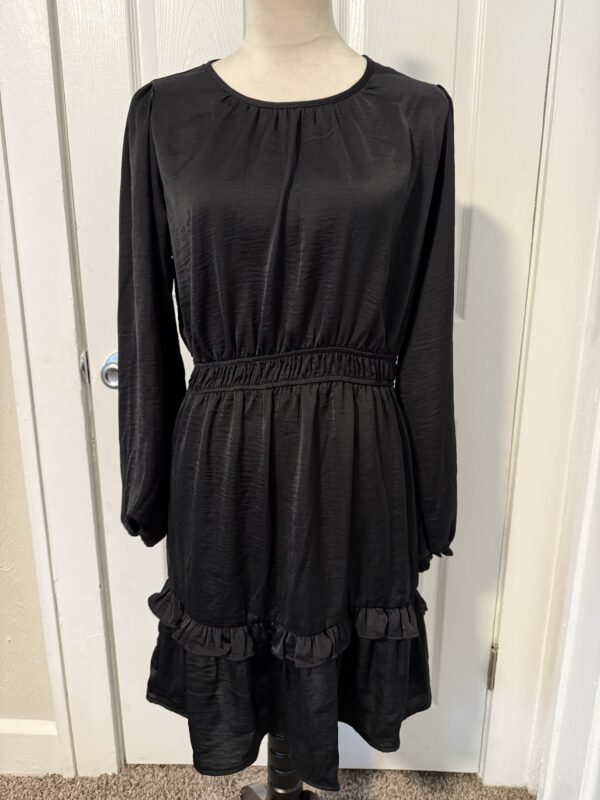 Black Silky Long Sleeve Dress