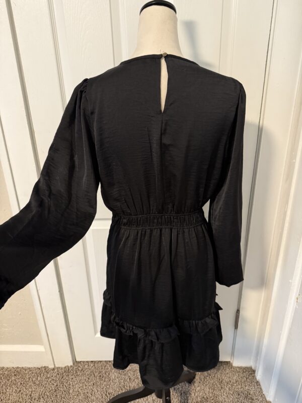 Black Silky Long Sleeve Dress - Image 2