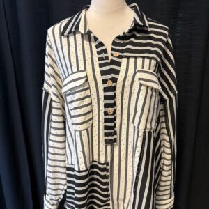 Black and White Stripe Retro Blouse