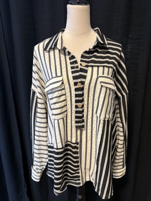 Black and White Stripe Retro Blouse