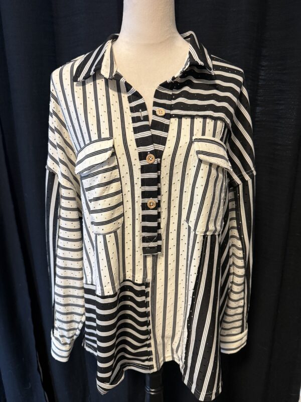 Black and White Stripe Retro Blouse - Image 3